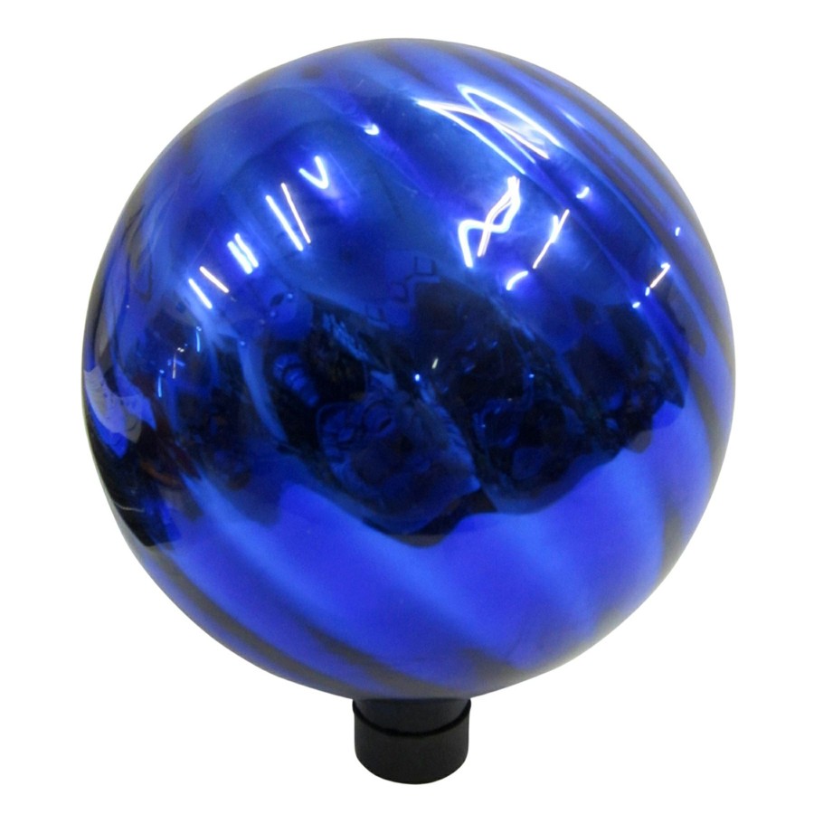 Outdoor Deacutecor * | Clearance Sale 10In. Glass Gazing Ball Blue Chrome Swirl Pattern