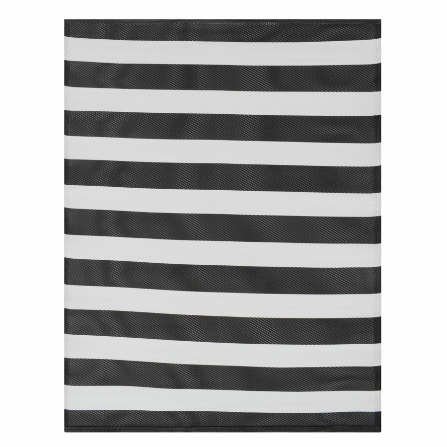 Rugs & Doormats * | Typical Style Black & White Striped Outdoor Area Rug, 6 9