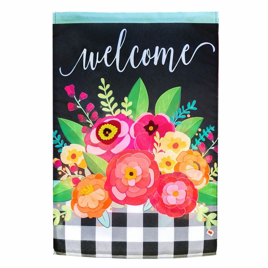 Outdoor Deacutecor * | Featured Welcome Floral Buffalo Check Yard Flag, 18