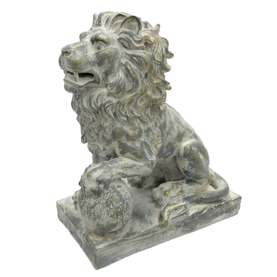 Outdoor Deacutecor * | Popular Outdoor Sitting Lion On Base Statue, 19