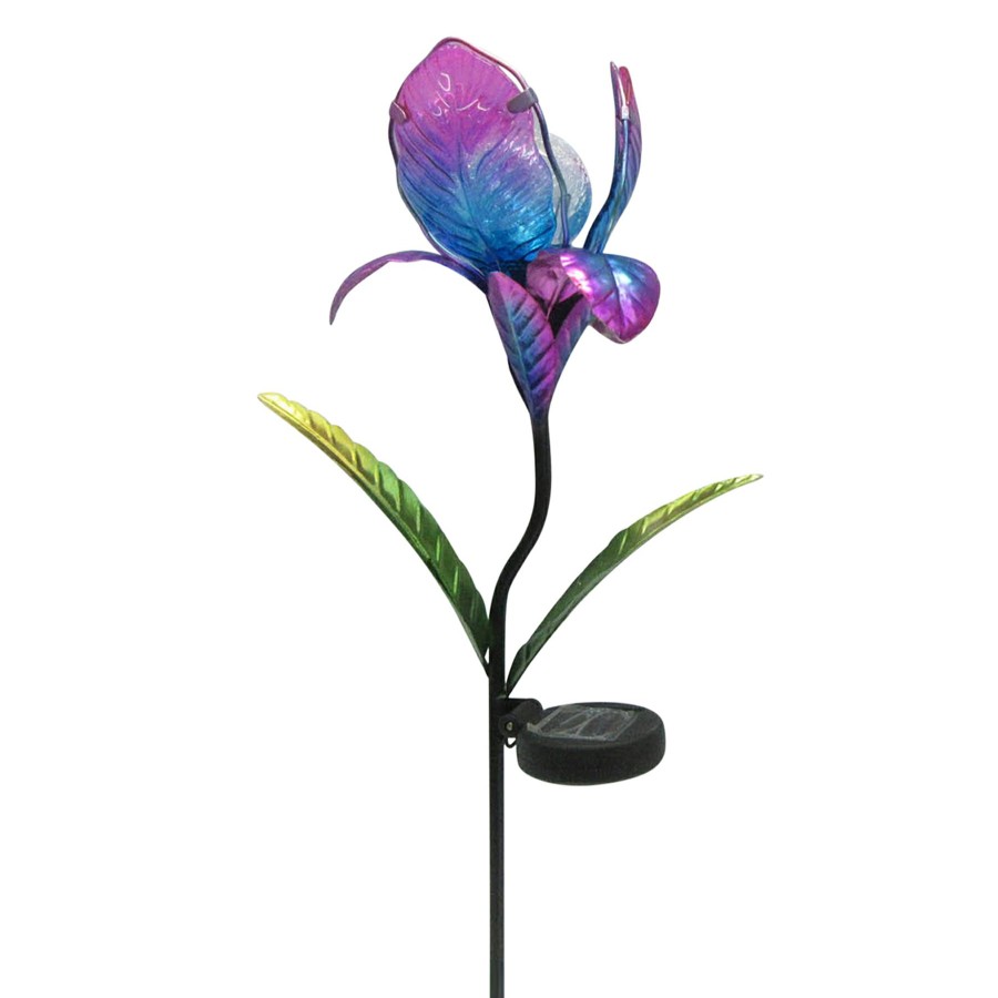 Outdoor Deacutecor * | Fire Sale Metal Glass Flower Stake & Solar Light Purple, 36