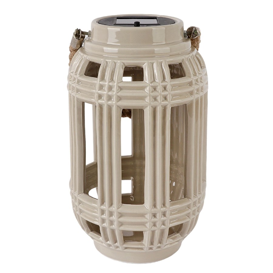 Lighting * | Classical Ty Pennington Tan Woven Ceramic Solar Lantern, 10