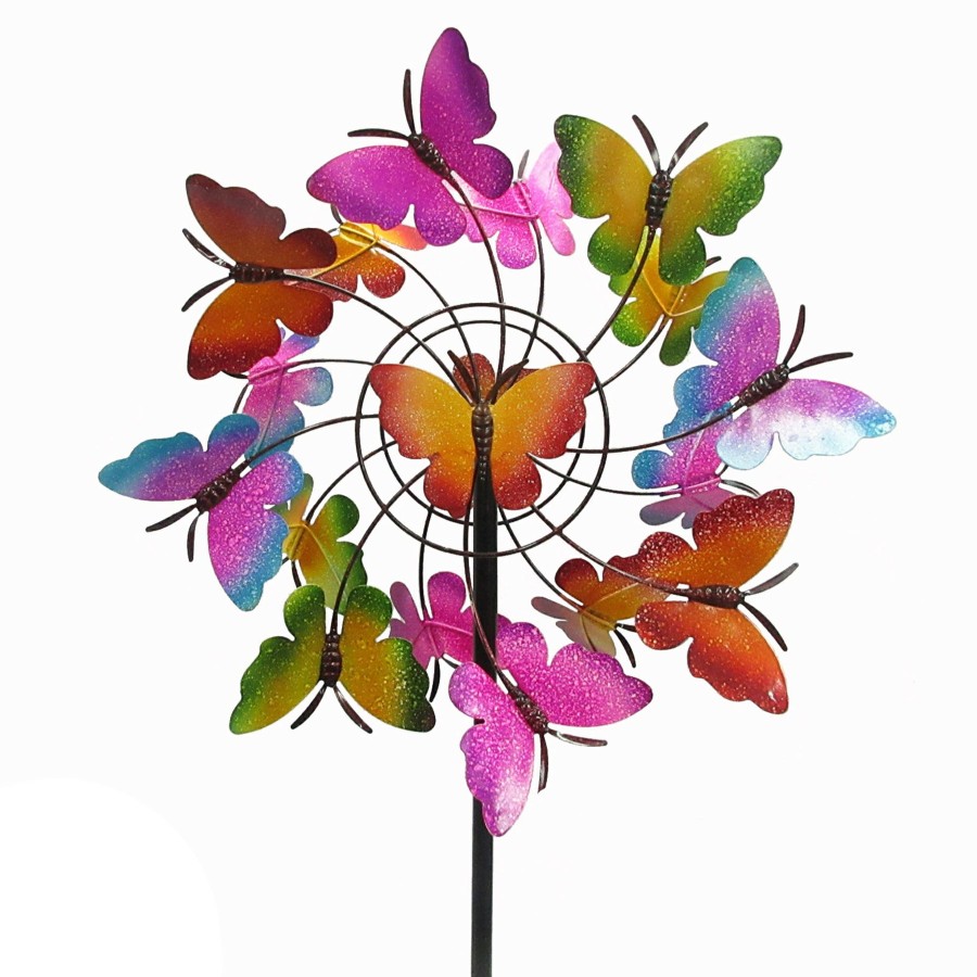 Outdoor Deacutecor * | Popular Metal Butterfly Double Layer Wind Spinner Stake, 72