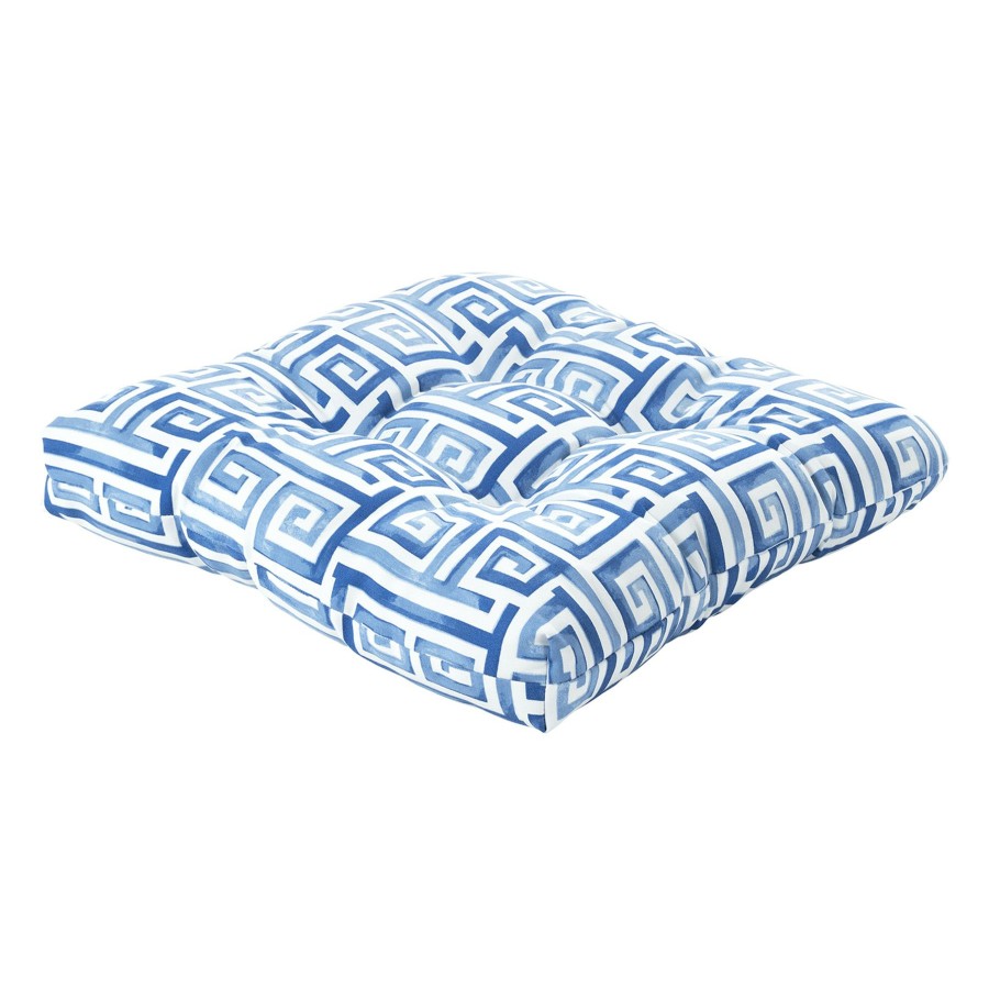 Cushions & Pillows * | Fire Sale Blue Greek Key Outdoor Wicker Seat Cushion