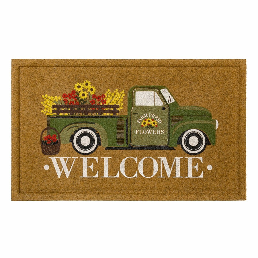 Rugs & Doormats * | Exquisite Gifts Floral Farm Truck Welcome Coir Mat, 18 30