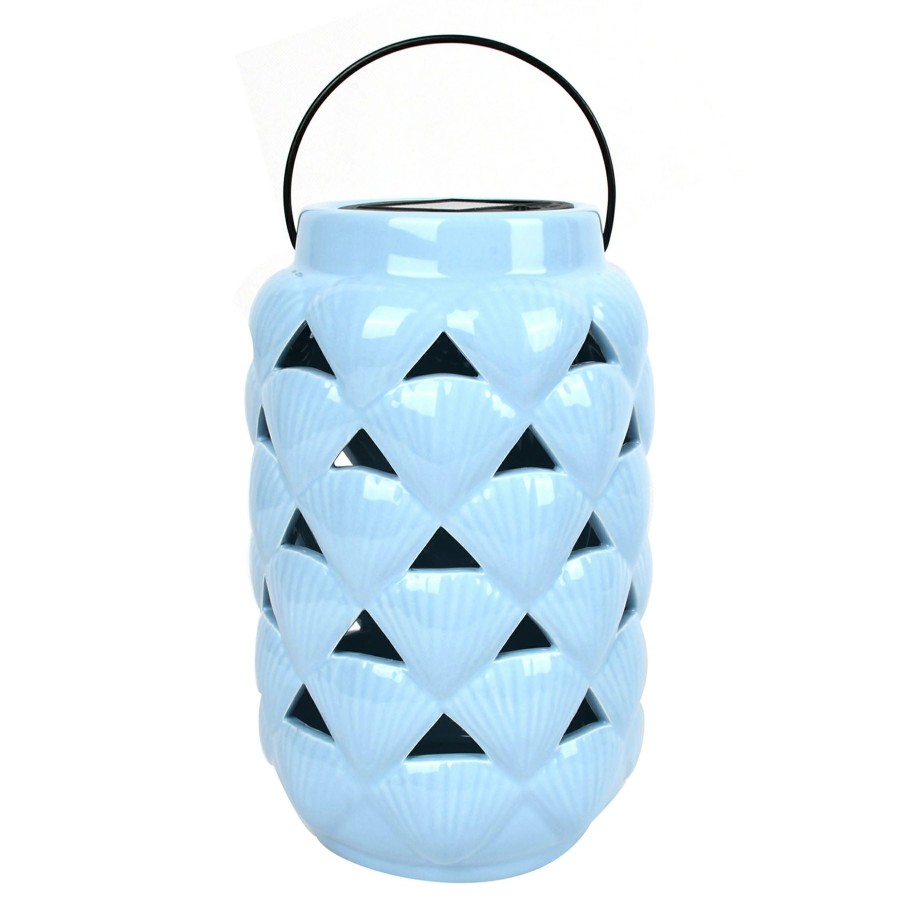 Lighting * | New Threads Ty Pennington Blue Ceramic Shell Solar Lantern, 9