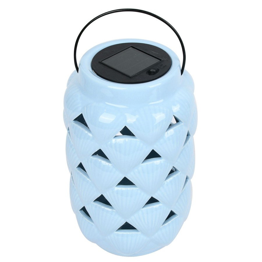 Lighting * | New Threads Ty Pennington Blue Ceramic Shell Solar Lantern, 9