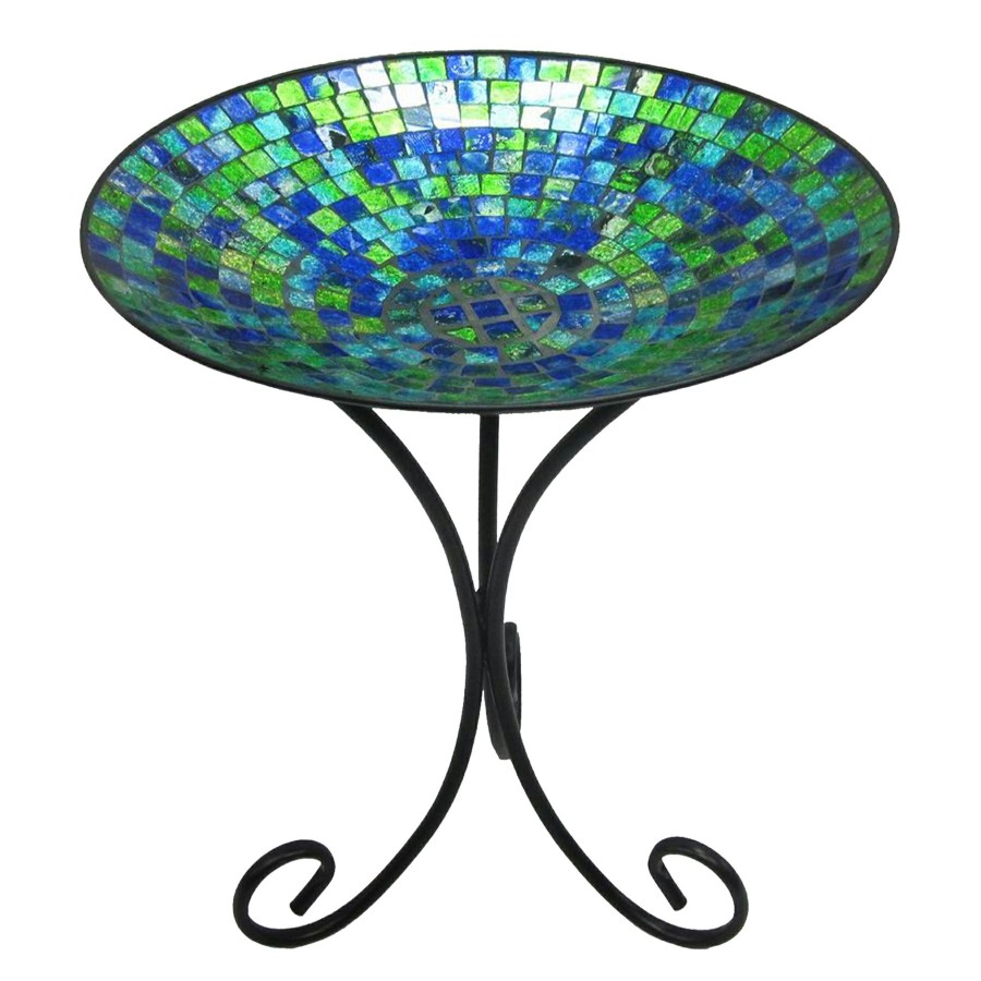 Outdoor Deacutecor * | Typical Style Mosaic Tile Glass Birdbath/Folding Metal Stand