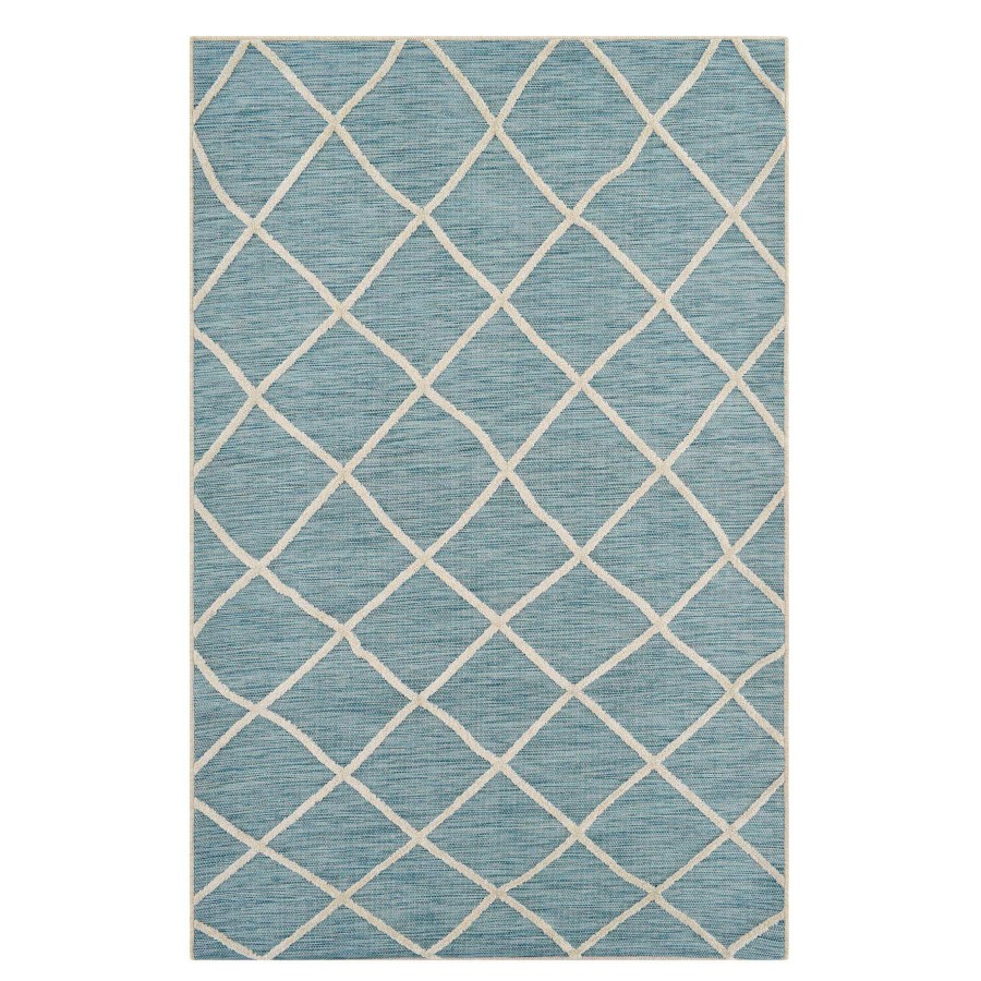 Rugs & Doormats * | Gift Selection (E282) Aqua & Cream Flatweave Soft Moroccan Indoor & Outdoor Accent Rug, 3 5