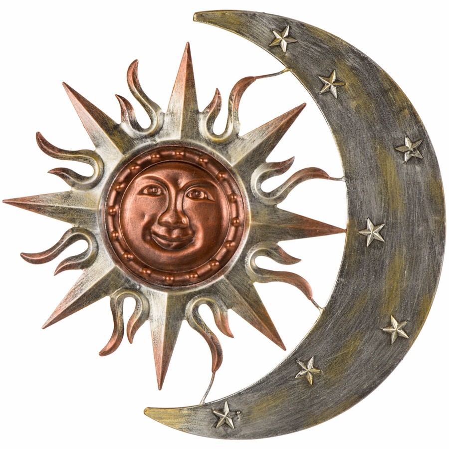 Outdoor Deacutecor * | Premium Metal Sun Face Moon Wall Decor, 24