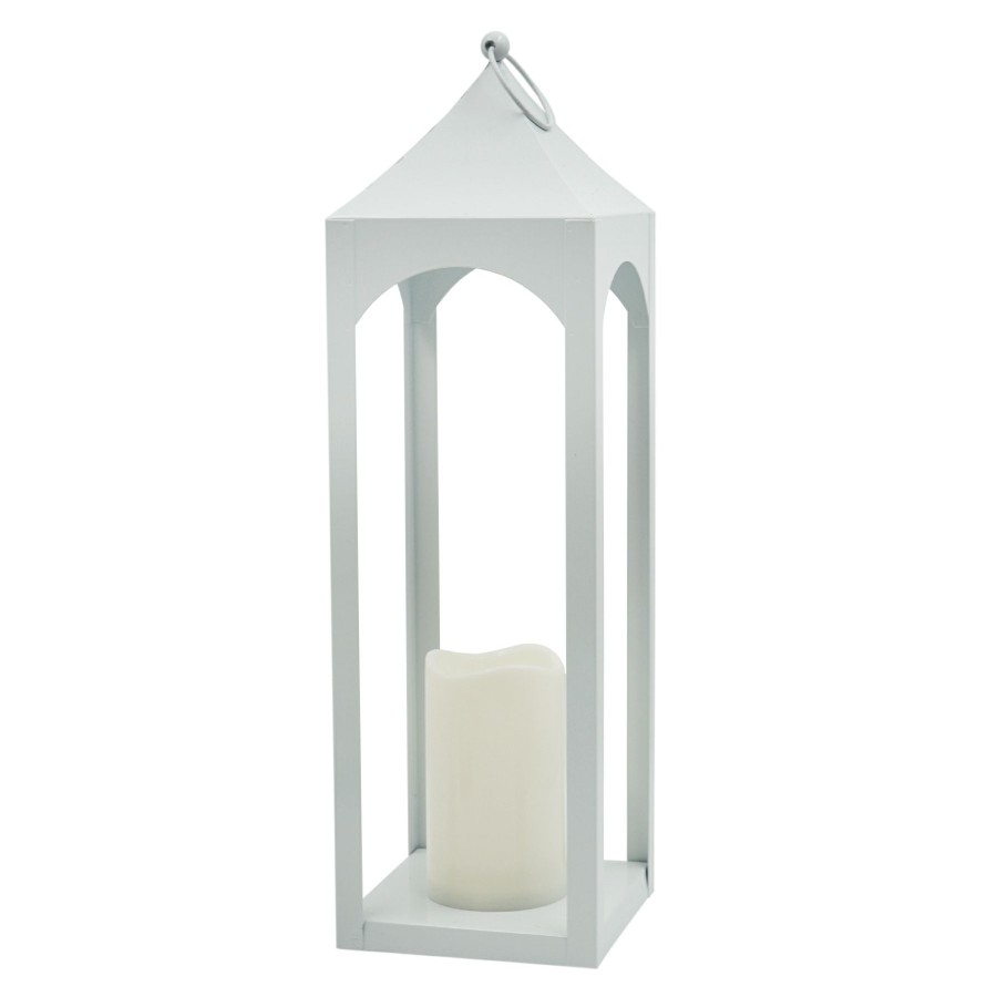 Lighting * | Discount White Metal Lantern With Candle, 18