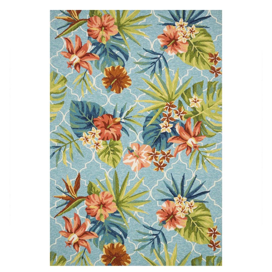 Rugs & Doormats * | Large Choice (E227) Santa Monica Trellis Aqua Floral Indoor & Outdoor Area Rug, 7 10