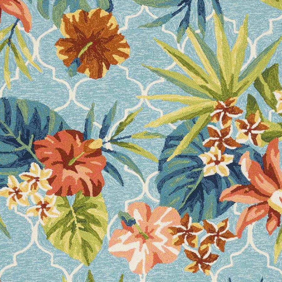 Rugs & Doormats * | Large Choice (E227) Santa Monica Trellis Aqua Floral Indoor & Outdoor Area Rug, 7 10