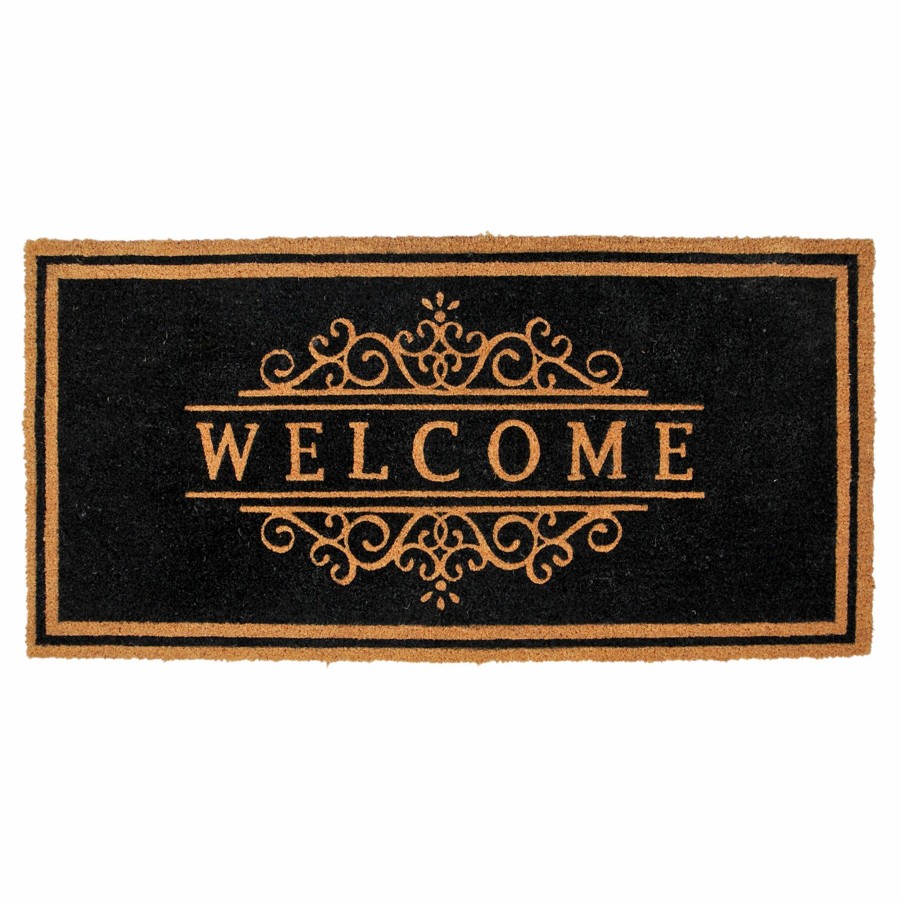 Rugs & Doormats * | Clearance Sale Black Welcome Scroll Coir Mat, 22 47