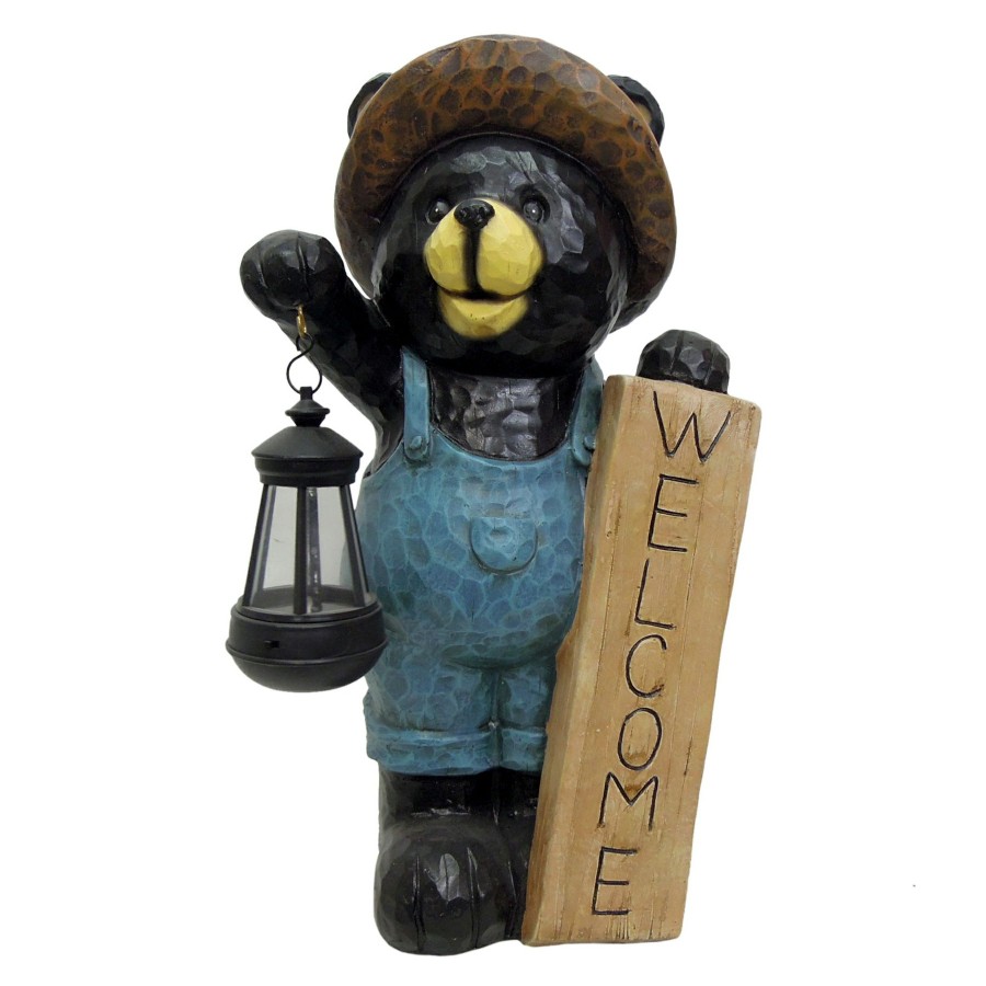 Outdoor Deacutecor * | Discount Outdoor Welcome Bear Statue With Solar Lantern, 17.5