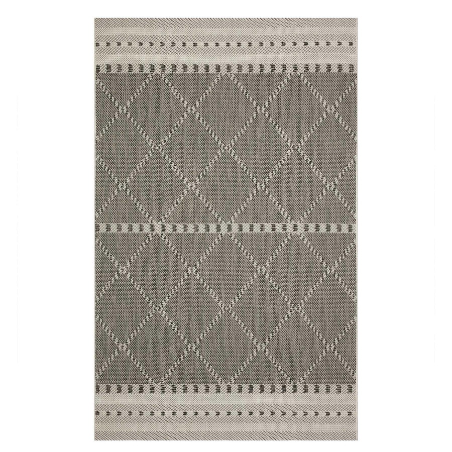 Rugs & Doormats * | Exquisite Gifts (E301) Oasis Ecru & Black Diamond Design Indoor & Outdoor Area Rug, 5 7