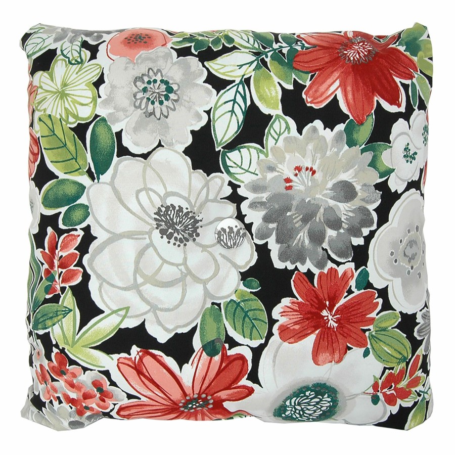 Cushions & Pillows * | Clearance Sale Tamani Black Floral Tufted Outdoor Back Cushion