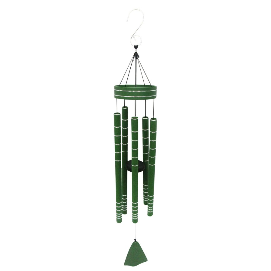 Outdoor Deacutecor * | Large Choice Silver Etched Green Metal Wind Chime, 31