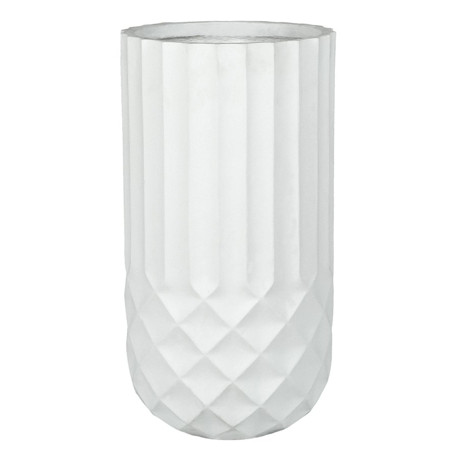 Pots & Planters * | Featured Tall White Diamond Ribbed Shadow Planter, 30.5