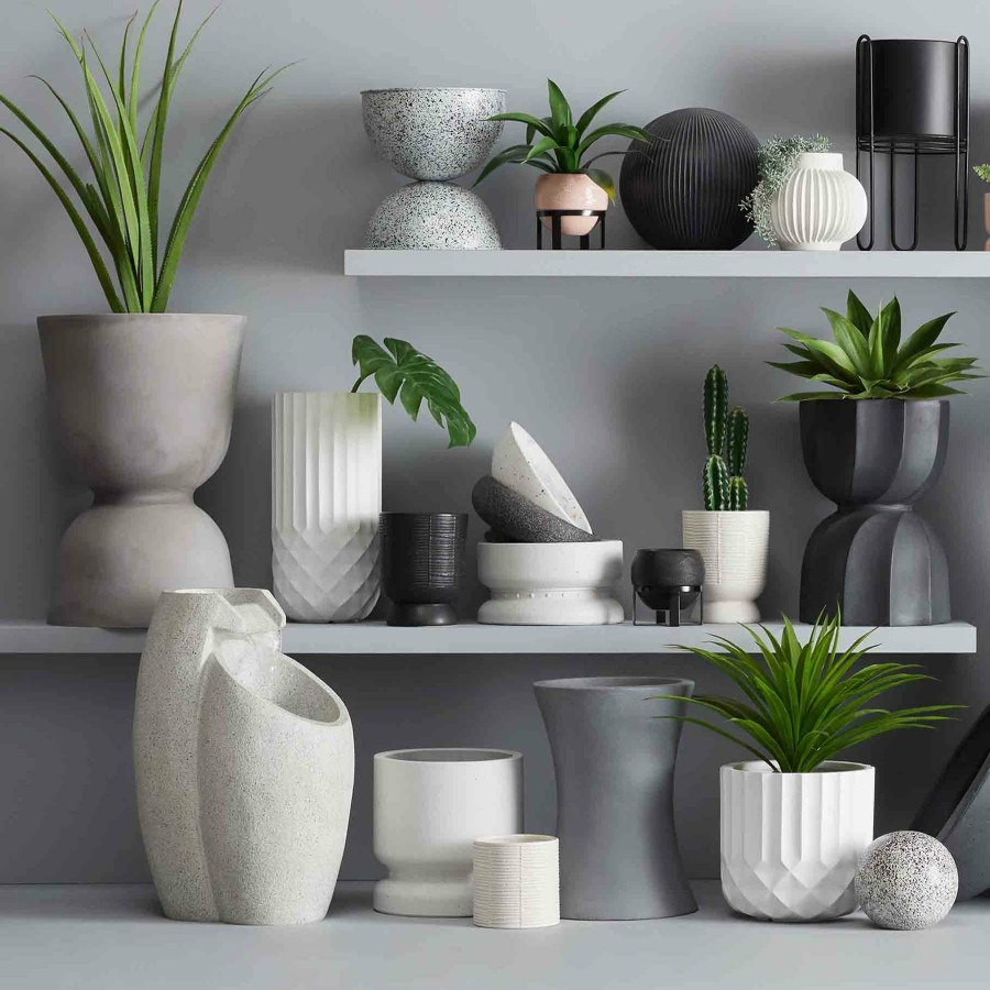 Pots & Planters * | Featured Tall White Diamond Ribbed Shadow Planter, 30.5