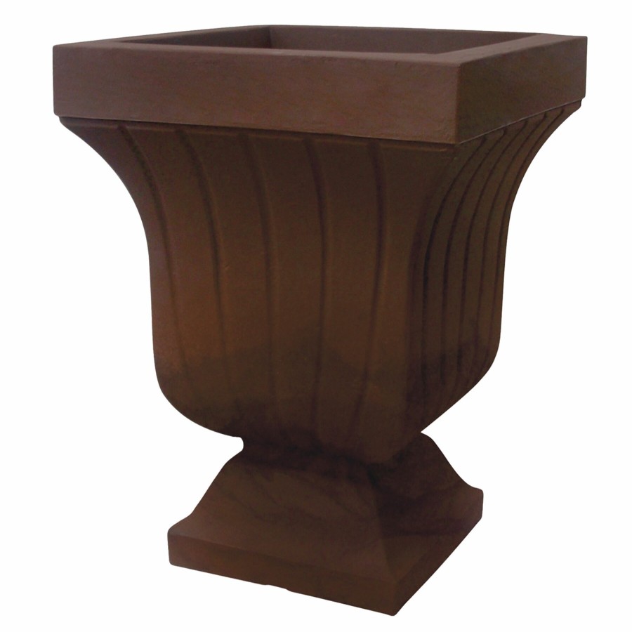 Pots & Planters * | Discount 22X17 All Weather Proof Polyresin Square Fluted Urn Corten Steel