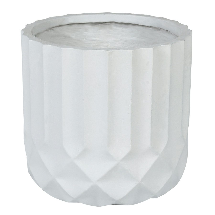 Pots & Planters * | Latest Short White Diamond Ribbed Shadow Planter, 17