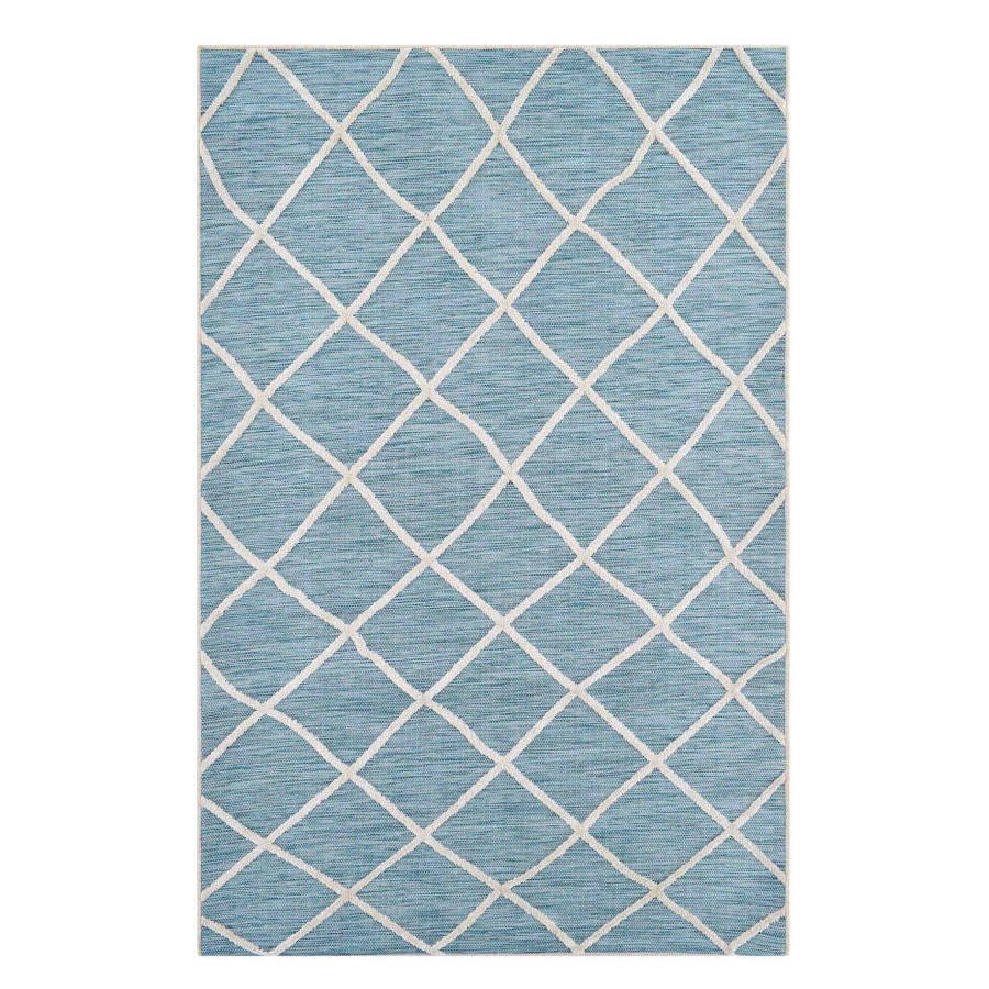 Rugs & Doormats * | Exquisite Gifts (E282) Aqua & Cream Flatweave Soft Moroccan Indoor & Outdoor Area Rug, 2 7