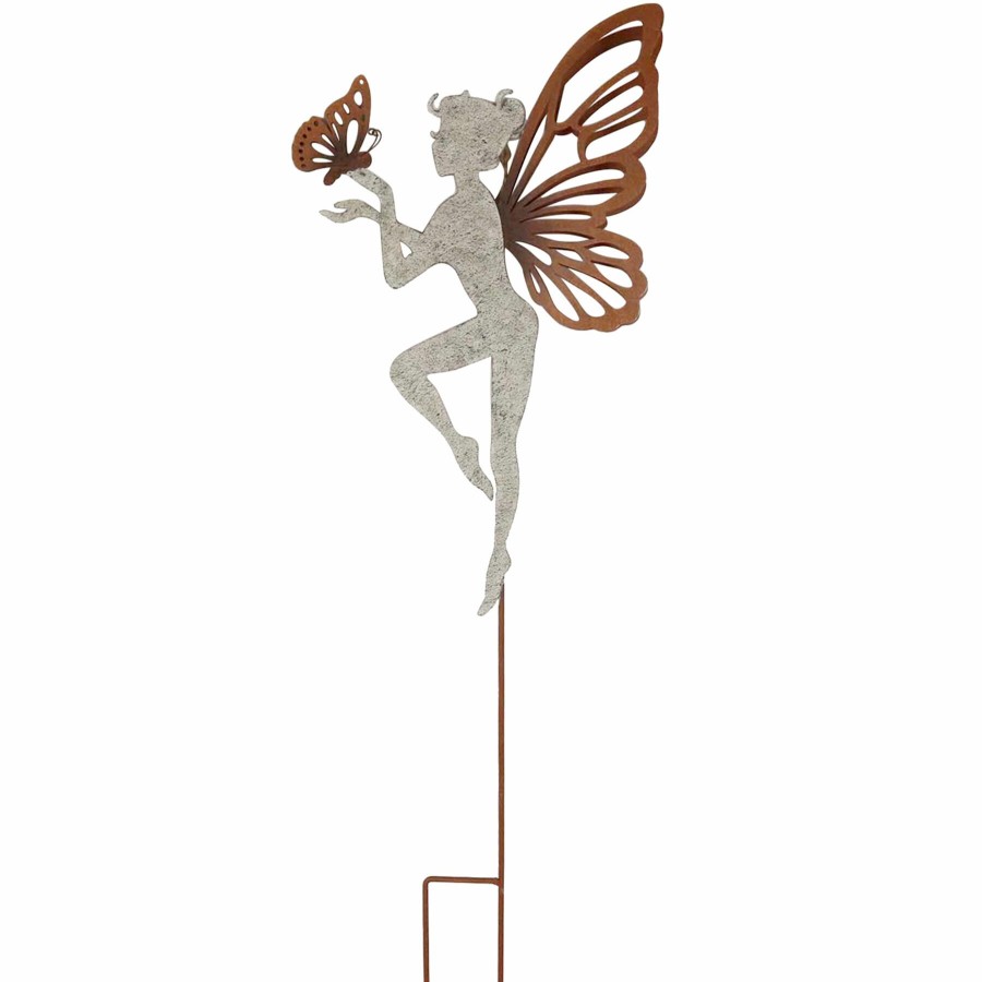 Outdoor Deacutecor * | Featured Butterfly Fairy Cutout Rustic Yard Stake, 36