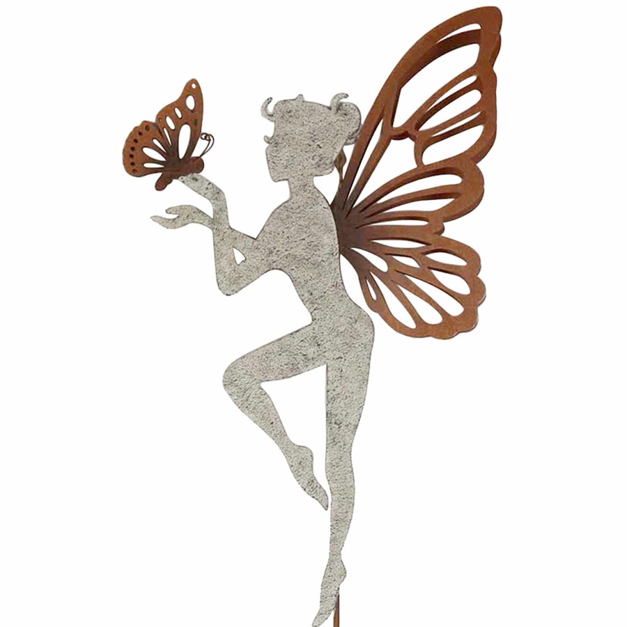 Outdoor Deacutecor * | Featured Butterfly Fairy Cutout Rustic Yard Stake, 36