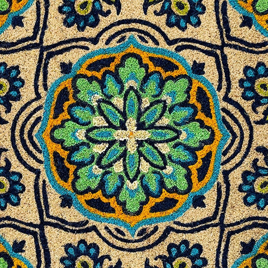 Rugs & Doormats * | Typical Style Blue & Green Floral Trellis Oversized Coir Mat, 22 47