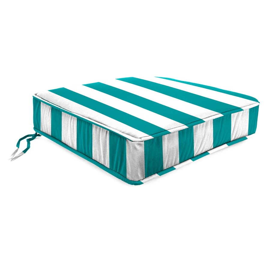 Cushions & Pillows * | Clearance Sale Turquoise Awning Striped Outdoor Gusseted Deep Seat Cushion