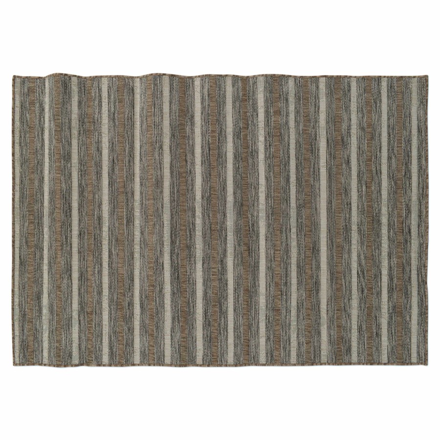 Rugs & Doormats * | Exquisite Gifts (E221) Ivory, Brown & Grey Striped Modern Indoor & Outdoor Accent Rug, 2 4