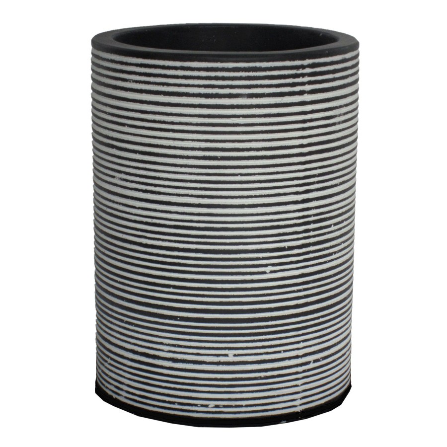 Pots & Planters * | Fire Sale Tall Black & White Ribbed Cylinder Planter, 12.5