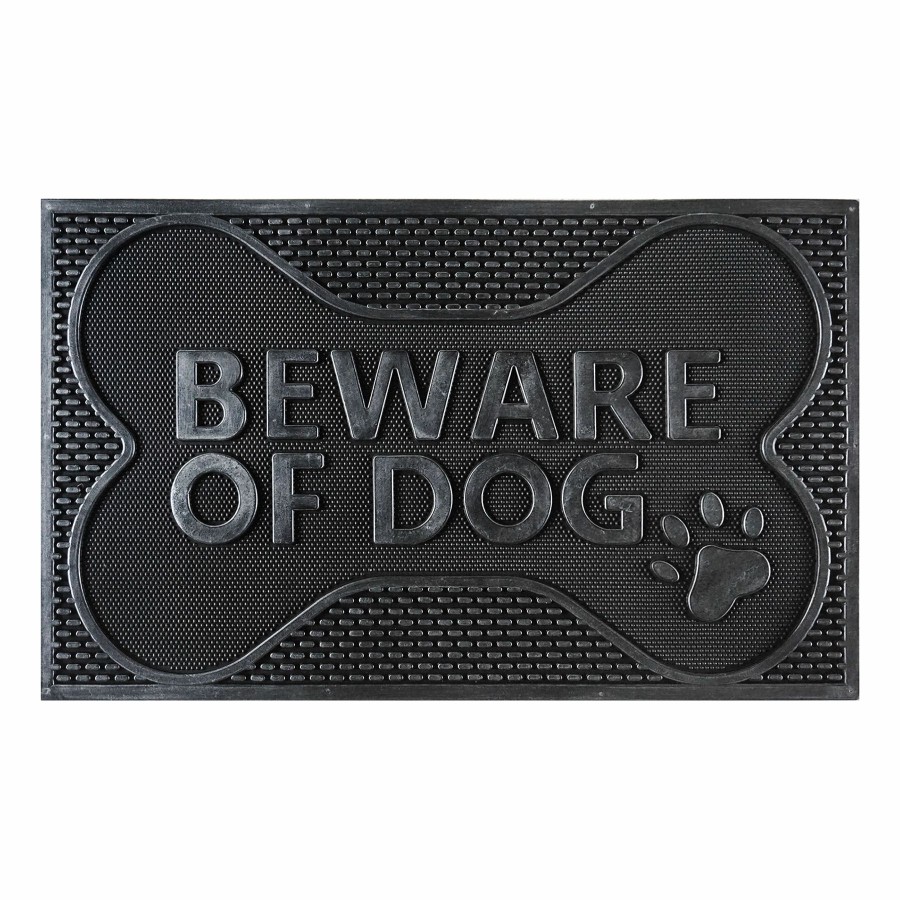 Rugs & Doormats * | Free Delivery Beware Of Dog Black Rubber Mat, 18 30