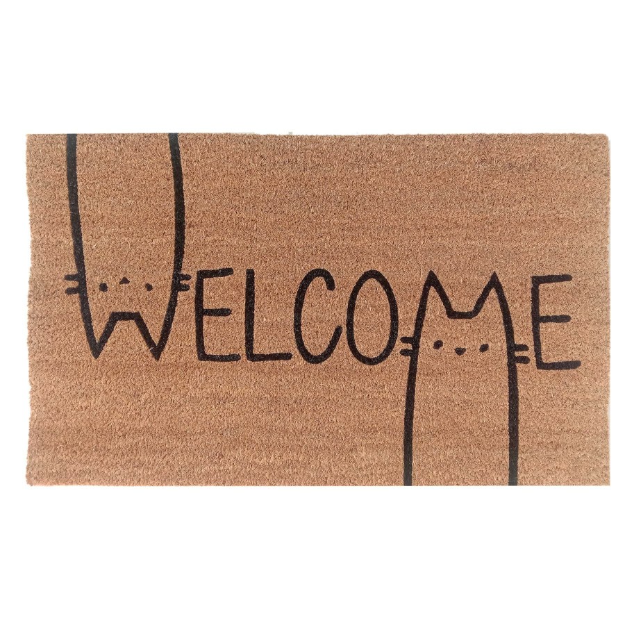 Rugs & Doormats * | Sale Black & Natural Welcome Cat Coir Mat, 18 30