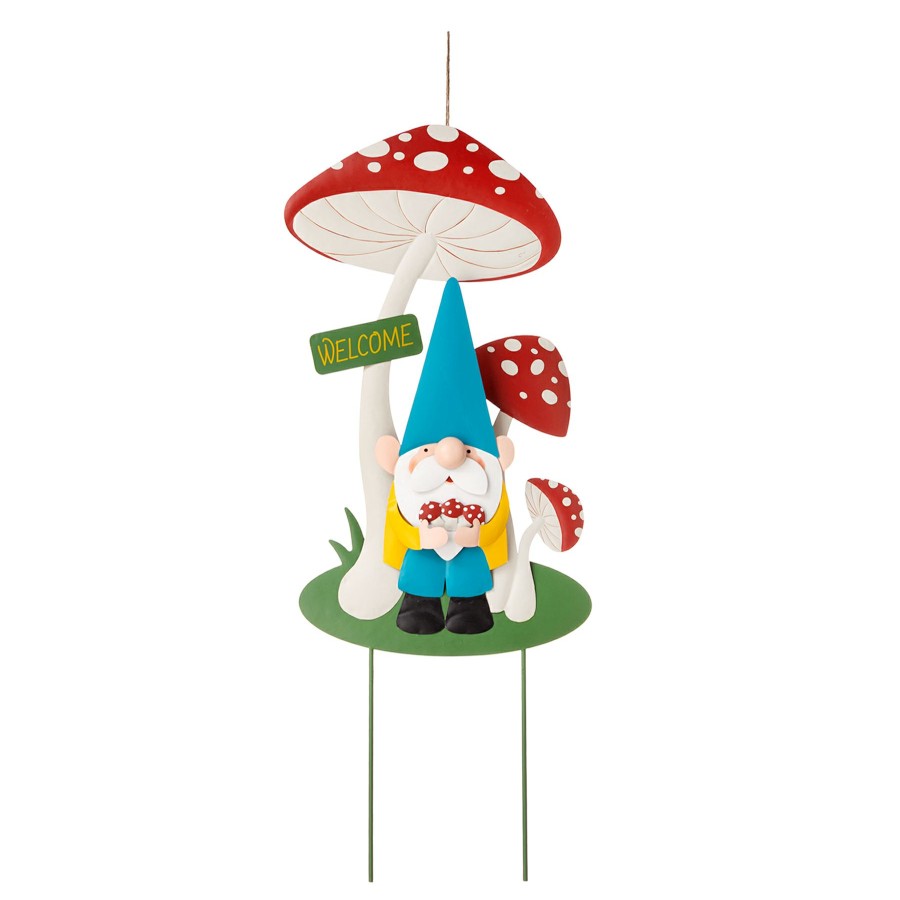 Outdoor Deacutecor * | Free Delivery Metal Garden Gnome Mushroom Yard Stake, 28.5