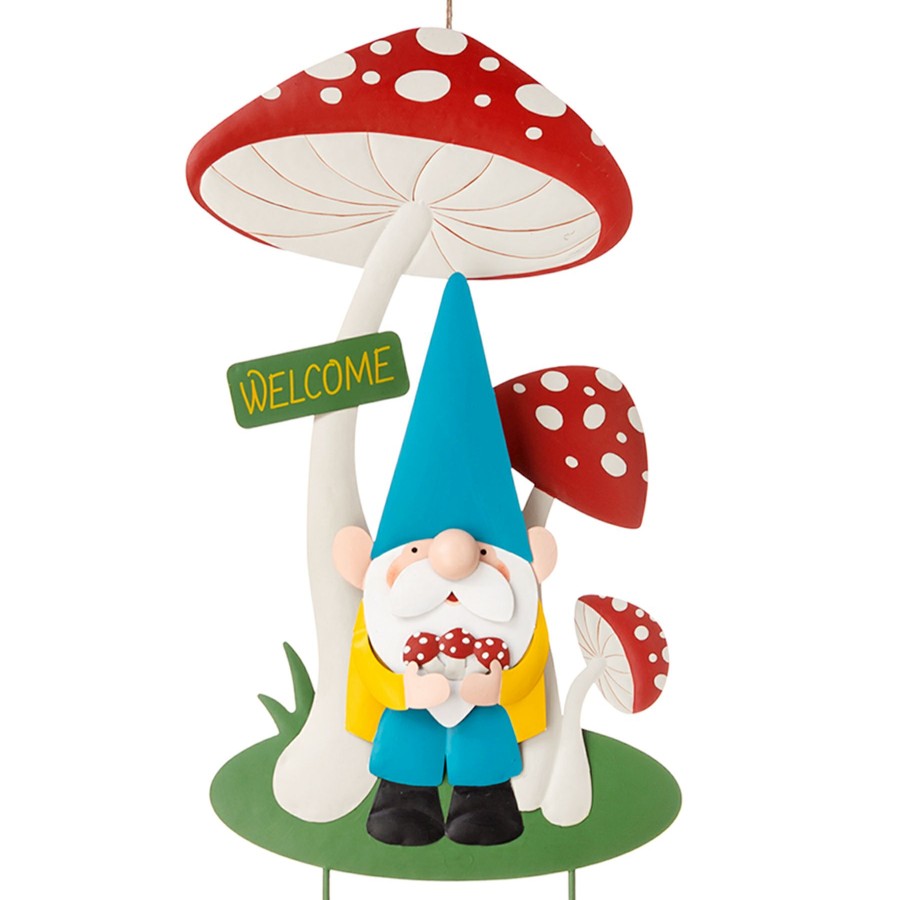 Outdoor Deacutecor * | Free Delivery Metal Garden Gnome Mushroom Yard Stake, 28.5