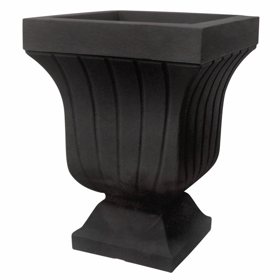 Pots & Planters * | New Threads 22X17 All Weather Proof Polyresin Square Fluted Urn Black Slate