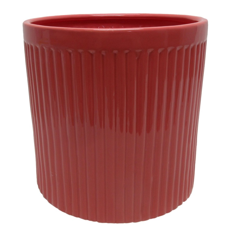 Pots & Planters * | Clearance Sale Ribbed Pink Ceramic Planter, 9.5