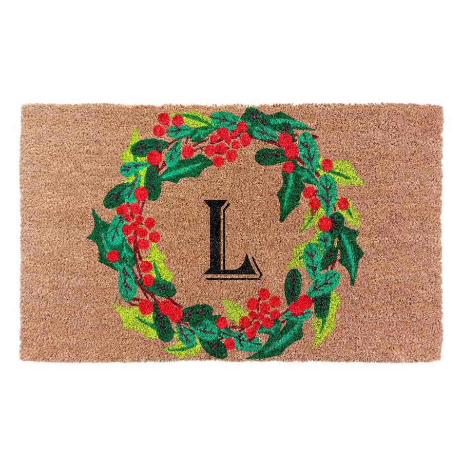 Rugs & Doormats * | Discount Monogram L Wreath Coir Mat, 18 30