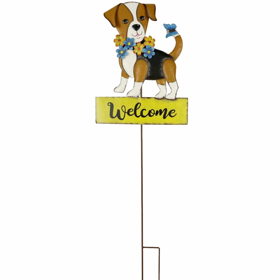 Outdoor Deacutecor * | Large Choice Metal Flower Wreath Dog Yard Stake, 36