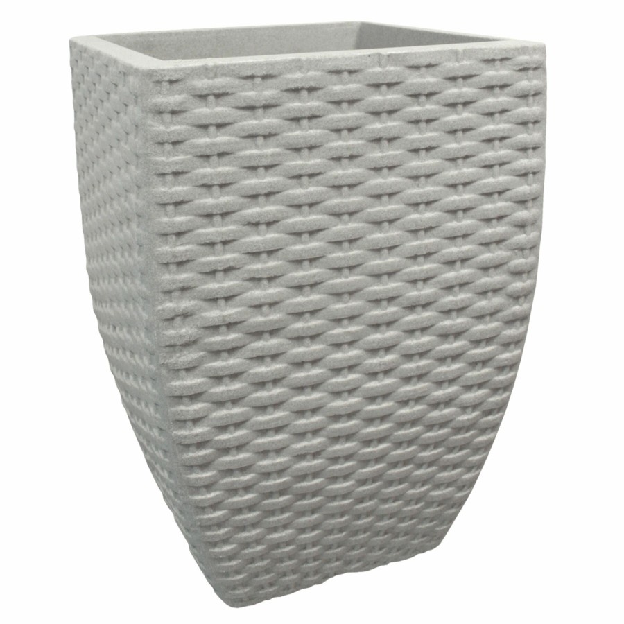 Pots & Planters * | Free Delivery 21.6X15 All Weather Proof Polyresin Rattan Square Planter Stone