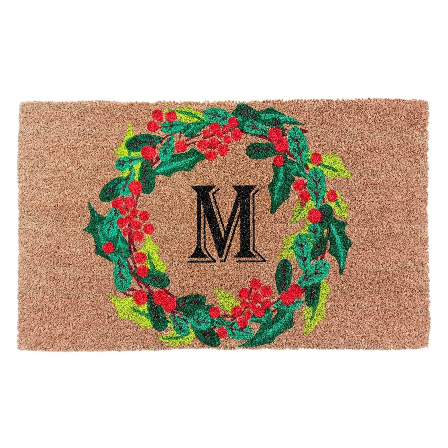 Rugs & Doormats * | Sale Online Monogram M Wreath Coir Mat, 18 30