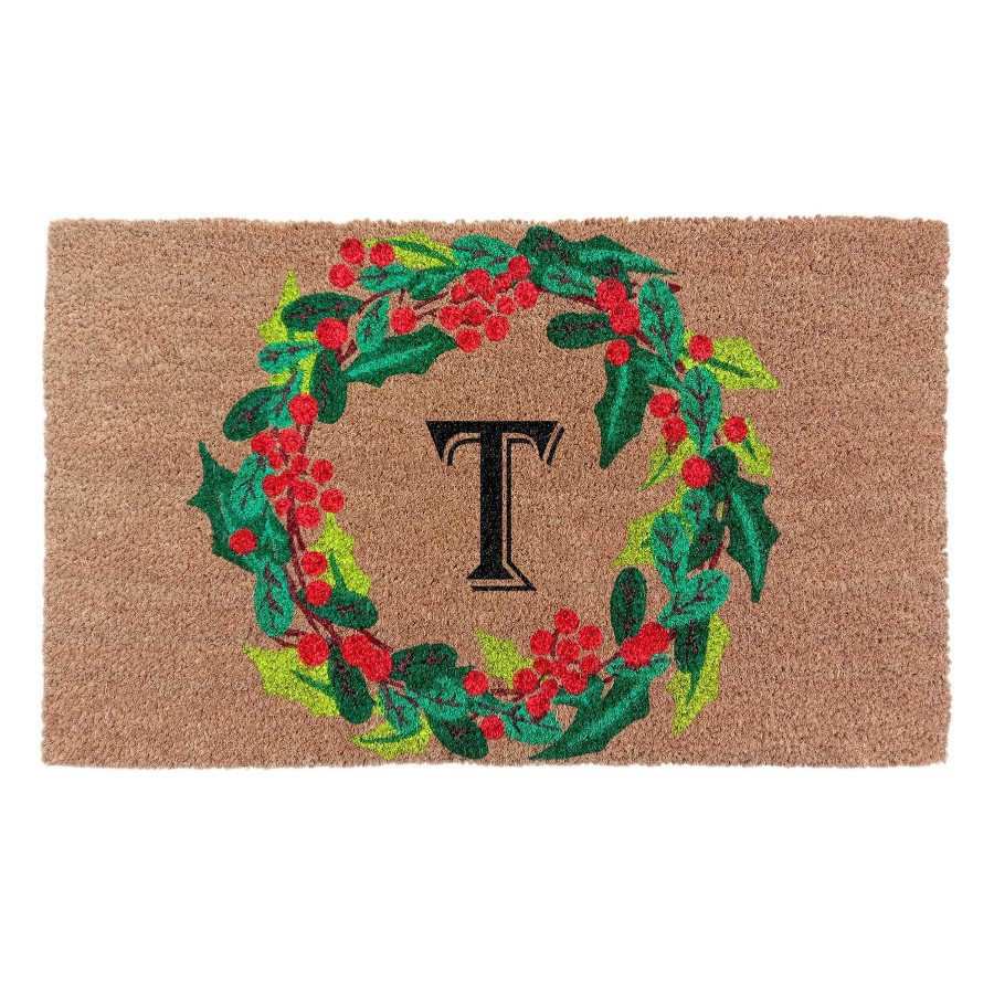 Rugs & Doormats * | New Threads Monogram T Wreath Coir Mat, 18 30