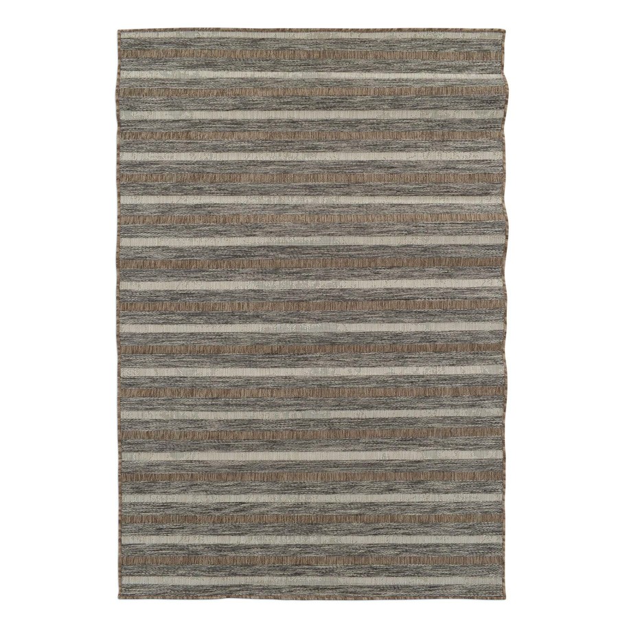 Rugs & Doormats * | Classical (E221) Ivory, Brown & Grey Striped Modern Indoor & Outdoor Area Rug, 7 10