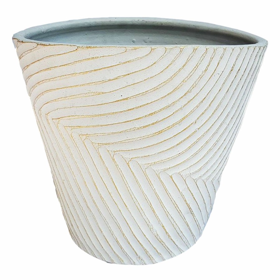 Pots & Planters * | Featured White With Gold Lines Textured Planter, 10