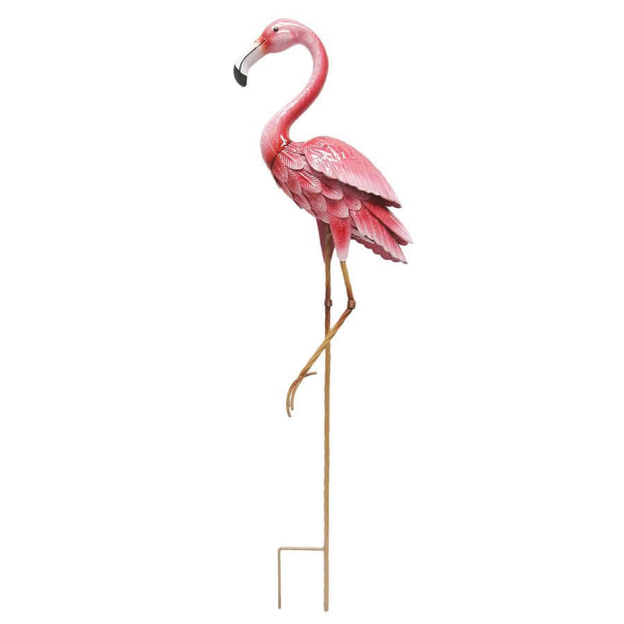 Outdoor Deacutecor * | Exclusive Design 42In Metal Pink Flamingo Stake