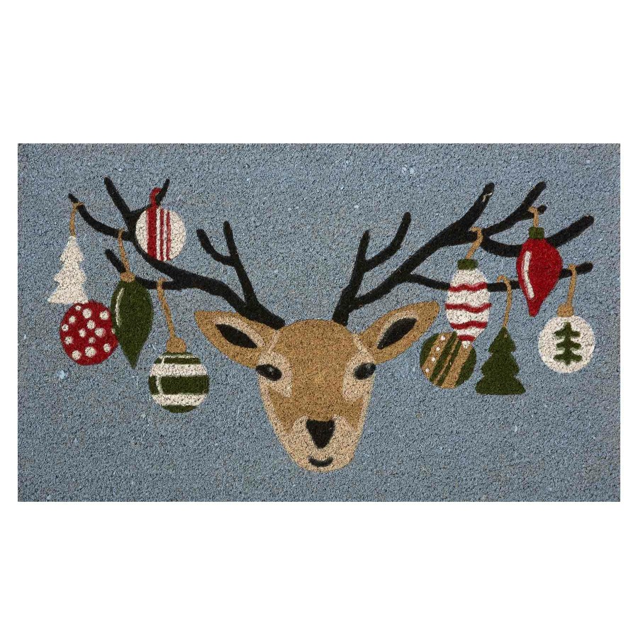 Rugs & Doormats * | Free Delivery Blue Ornament Reindeer Coir Mat, 18 30