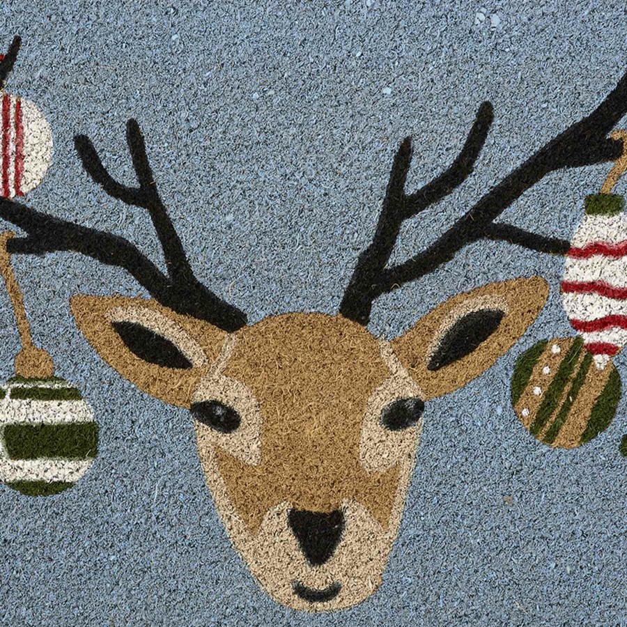 Rugs & Doormats * | Free Delivery Blue Ornament Reindeer Coir Mat, 18 30