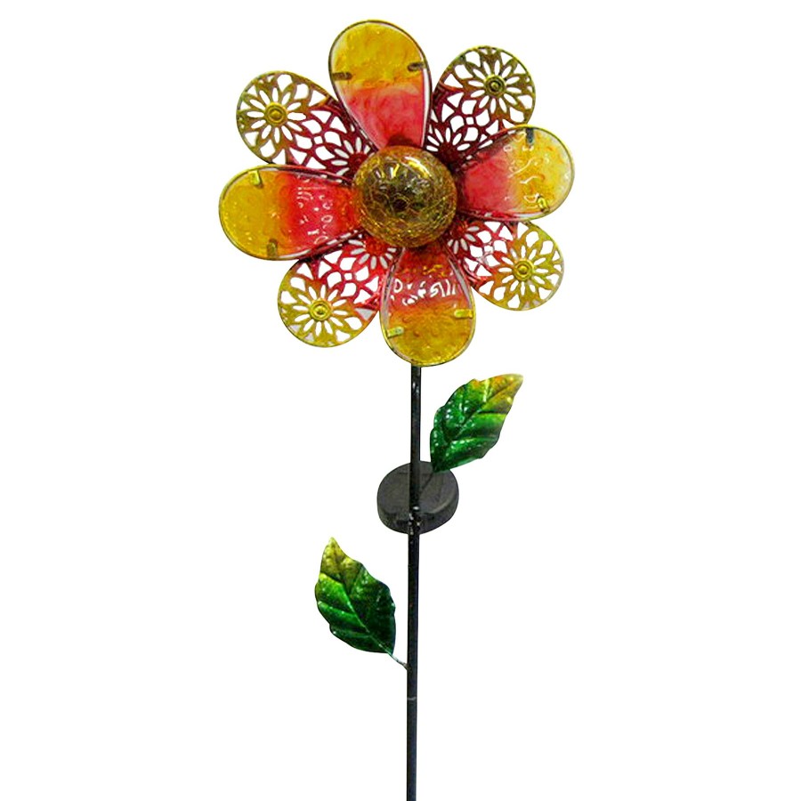 Outdoor Deacutecor * | Premium Metal Glass Flower Garden Stake & Solar Panel, 41